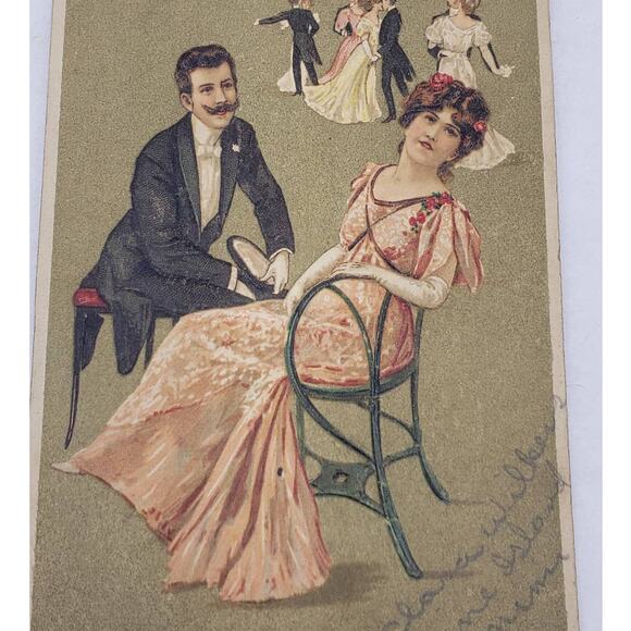 The Academy Brand Other - c1900s Dance Card Romantic Antique Postcard